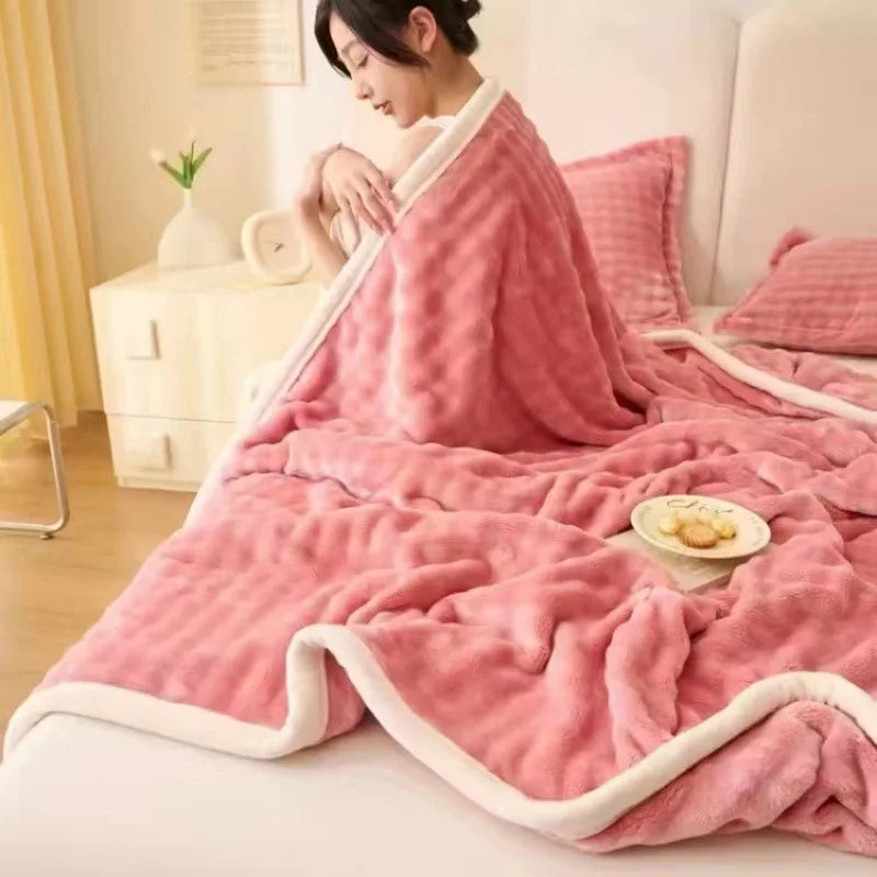 Faux Rabbit Fur Plush Blanket – Cozy Double-Sided Throw for Sofa & Bed