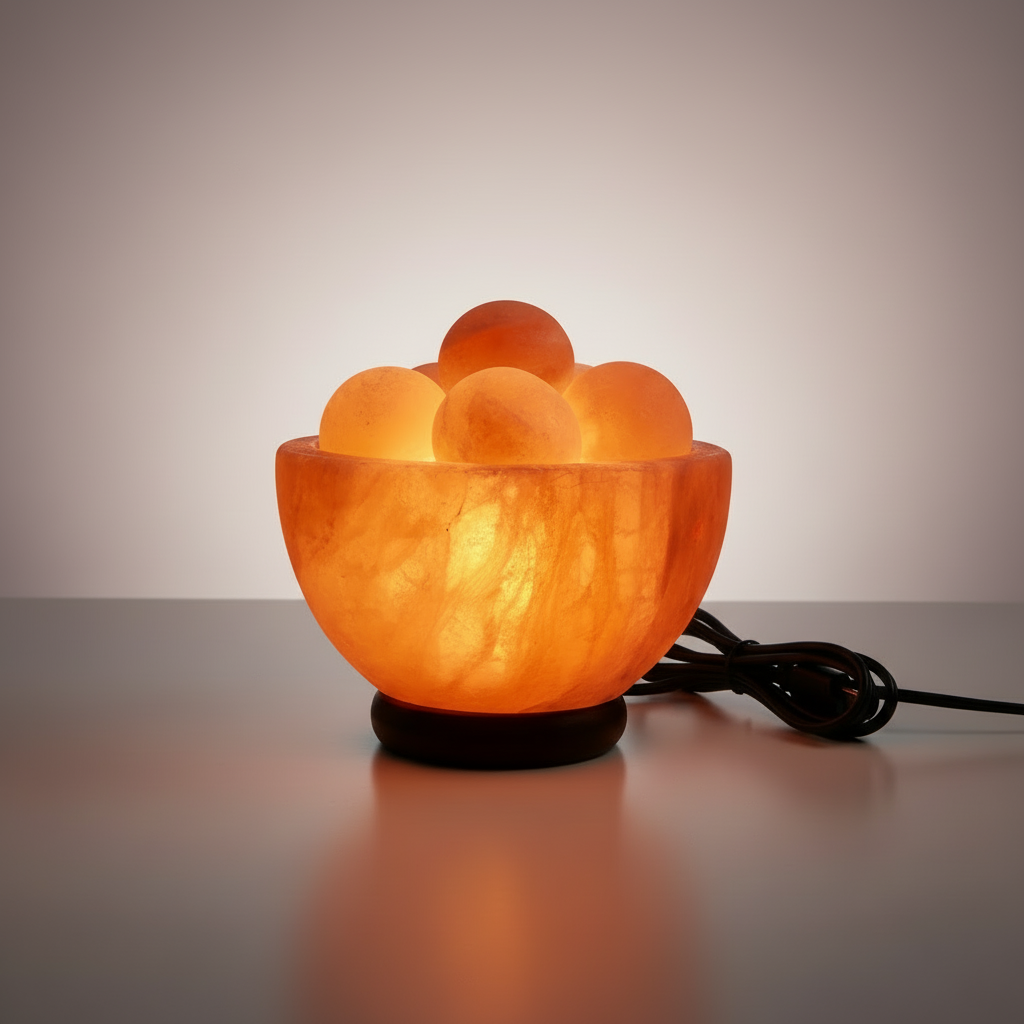 Dimmable Pink Himalayan Salt Lamp Bowl with 6 pink salt massage balls and dimmable cord