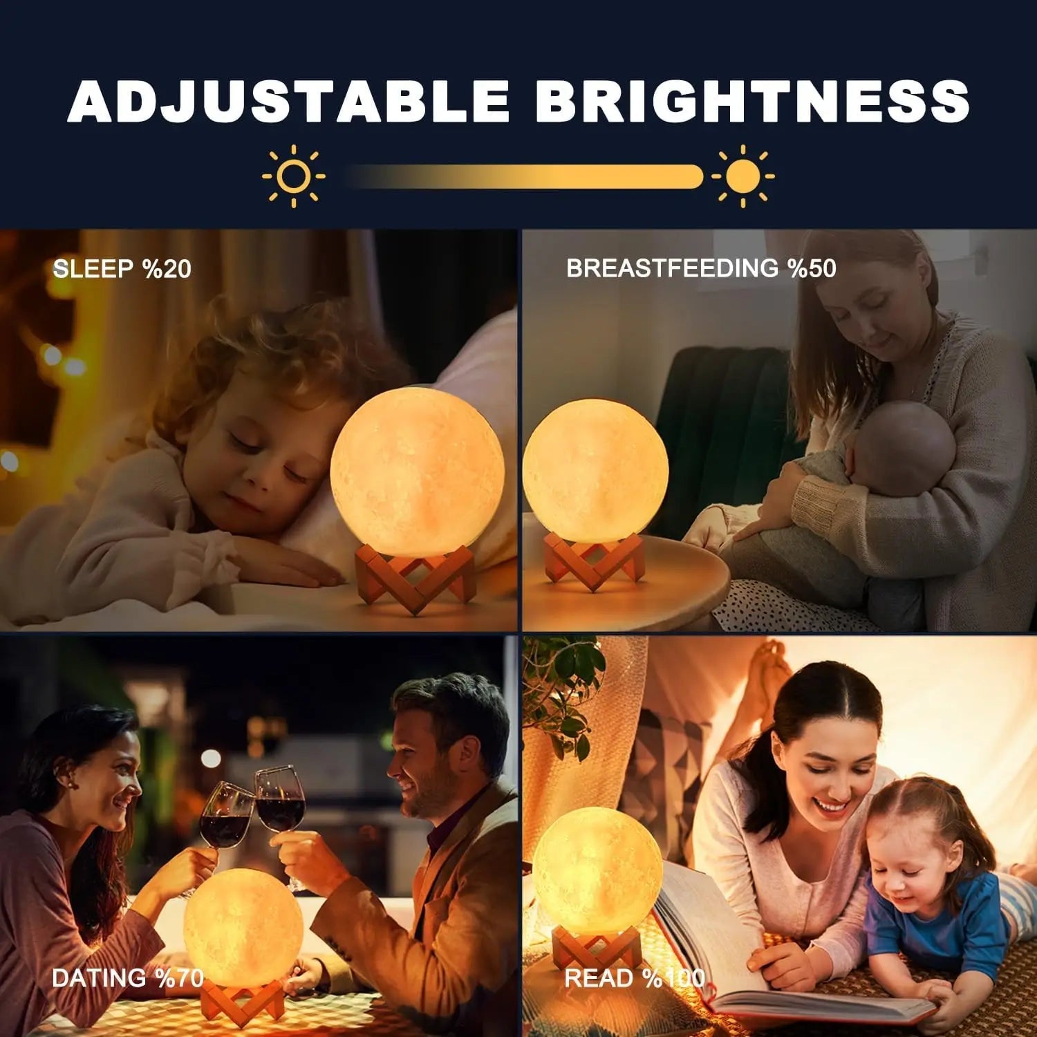 3D Moon Lamp – 16 - Color RGB LED Night Light with Touch Control & Wood Stand - The Uplift Shop
