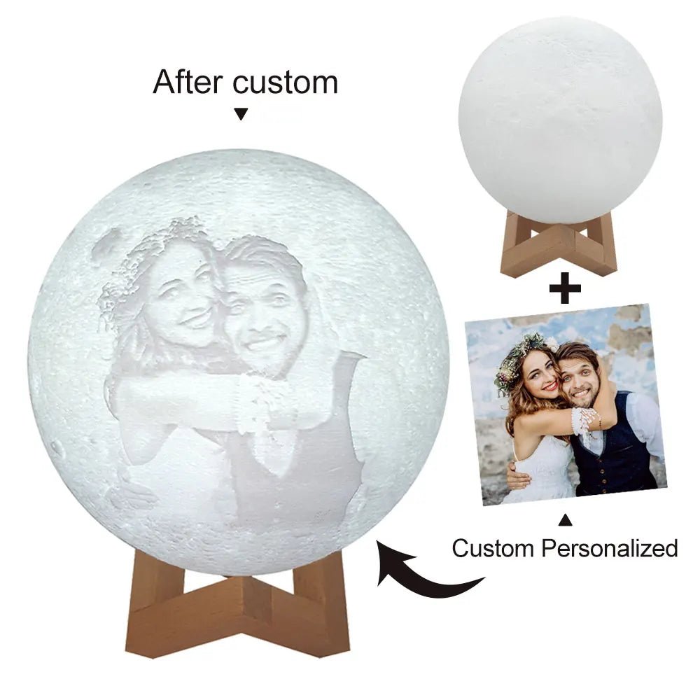 Personalized 3D Moon Lamp – Custom Photo & Text LED Night Light Gift - The Uplift Shop
