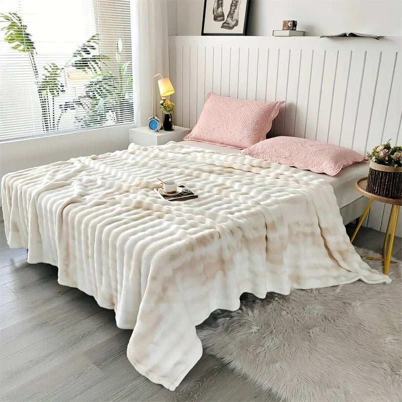 Luxe Faux Rabbit Fur Throw Blanket – All - Season Sofa & Bed Wrap - The Uplift Shop