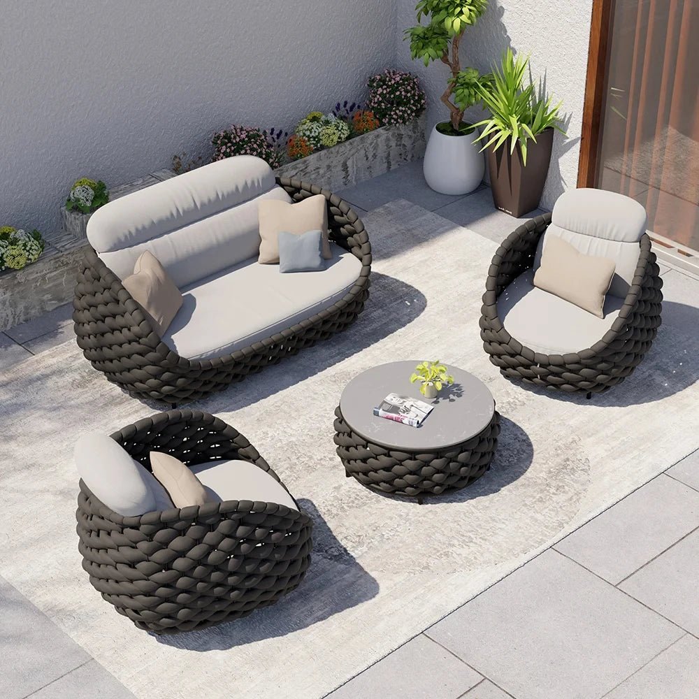 Modern Outdoor Garden Sofa Set – Aluminum Frame with Ceramic Table & UV Cushions - The Uplift Shop