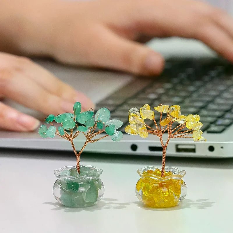 Yellow Crystal Money Tree Mini Ornament – Feng Shui Office Desk Decor - The Uplift Shop