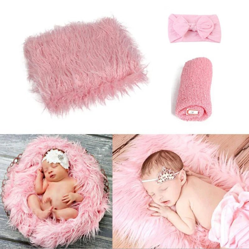 Newborn Photo Shoot Set – Blanket, Wrap & Headband (3pcs) - The Uplift Shop