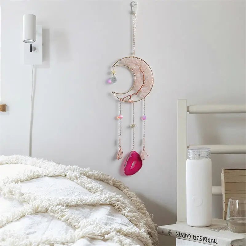 Moon Dream Catcher Crystal Suncatcher – Gemstone Tree of Life Decor - The Uplift Shop