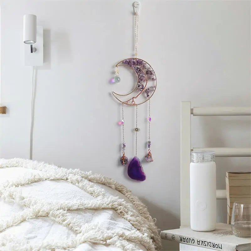 Moon Dream Catcher Crystal Suncatcher – Gemstone Tree of Life Decor - The Uplift Shop