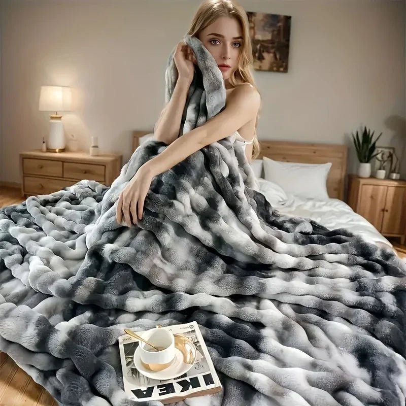 Cozy Faux Rabbit Fleece Throw – Soft Warm Blanket for Bedroom & Living Room - The Uplift Shop