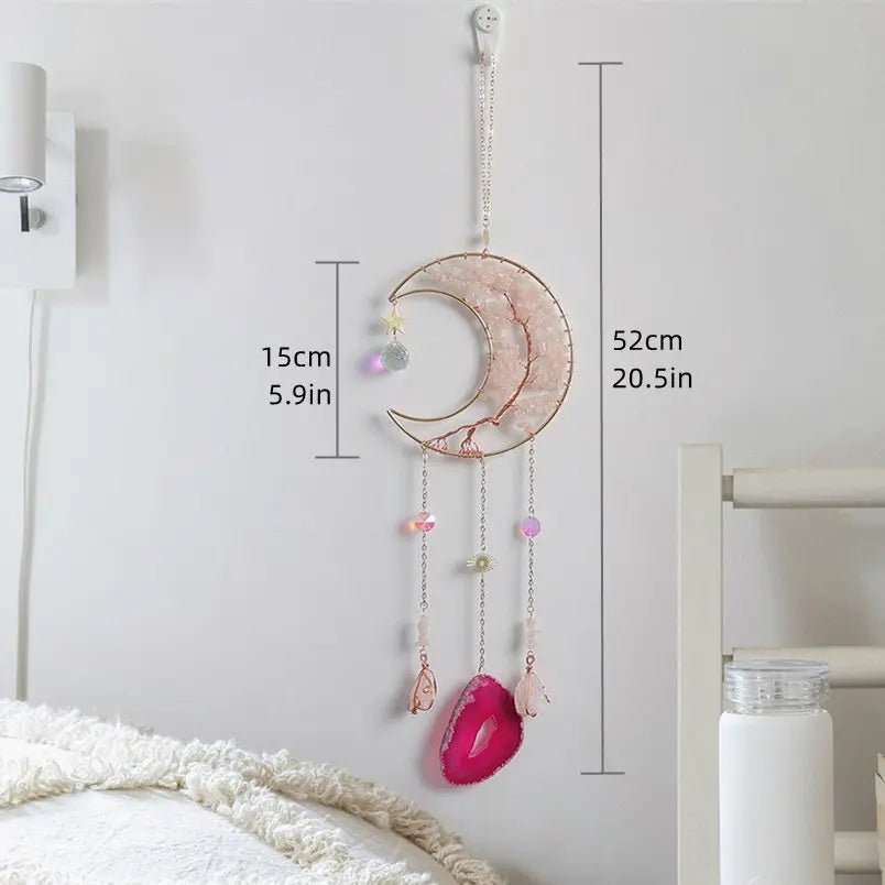Moon Dream Catcher Crystal Suncatcher – Gemstone Tree of Life Decor - The Uplift Shop
