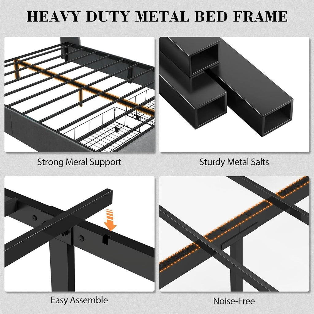 Queen Bed Frame With LED Lights And Storage Drawers - The Uplift Shop