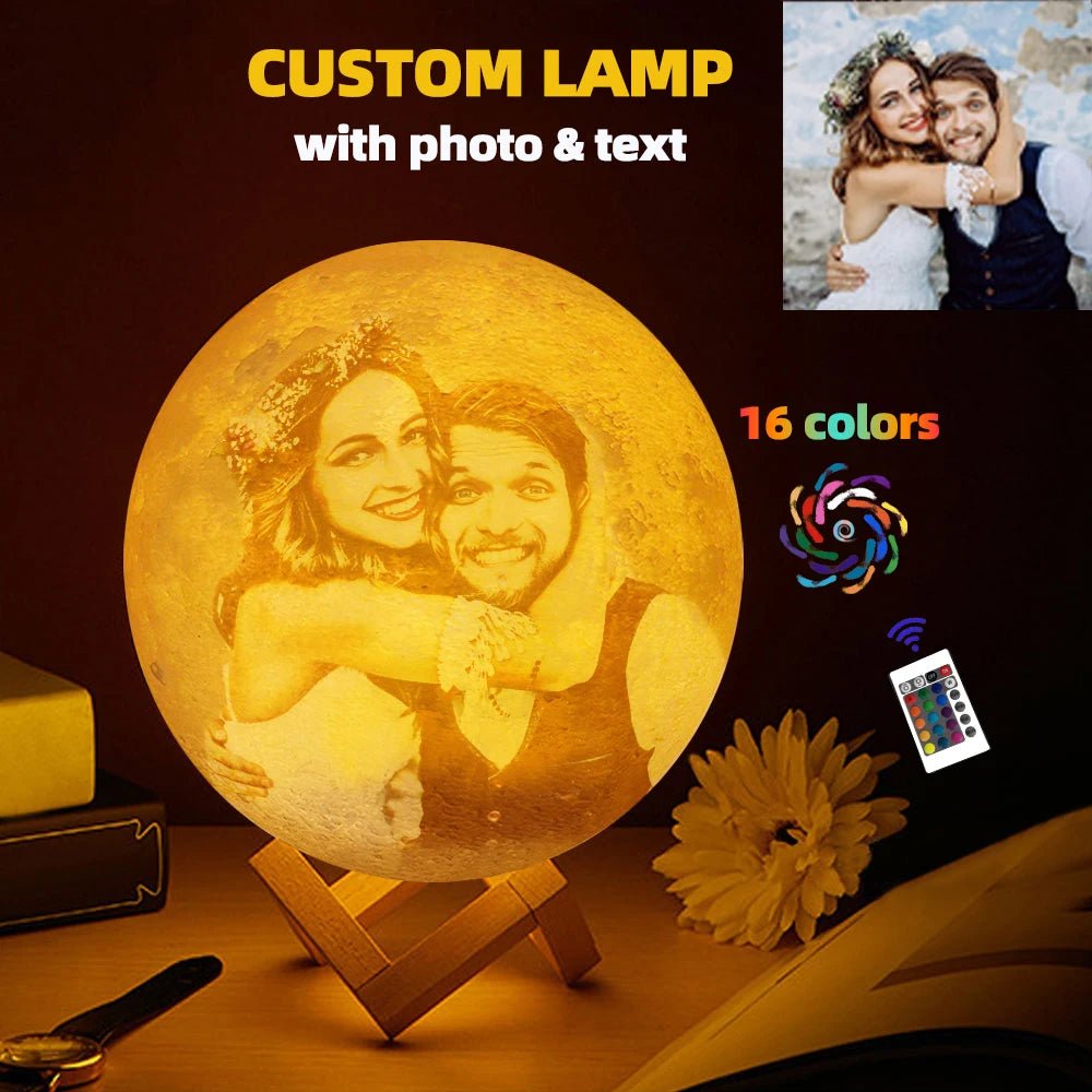 Personalized 3D Moon Lamp – Custom Photo & Text LED Night Light Gift - The Uplift Shop
