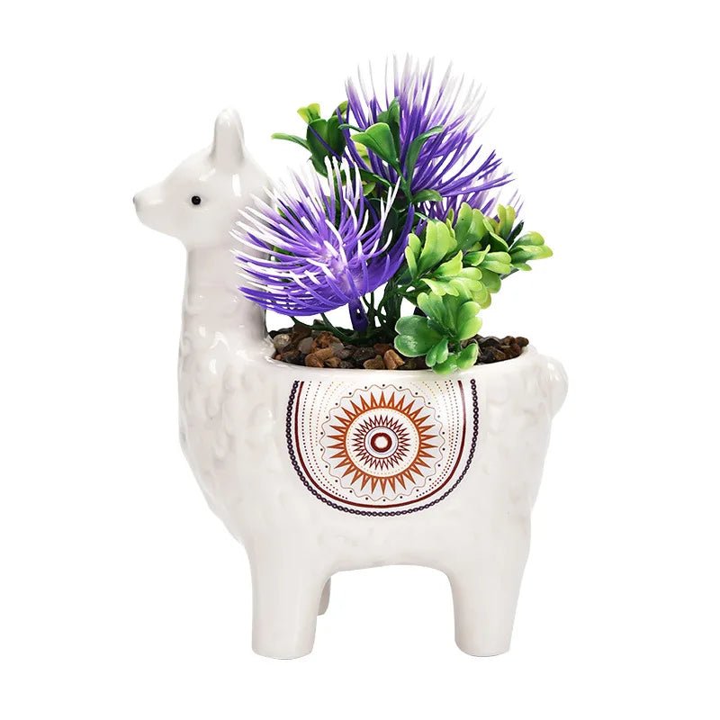 Ceramic Alpaca Sculpture Planter – Cute Animal Succulent Pot - The Uplift Shop