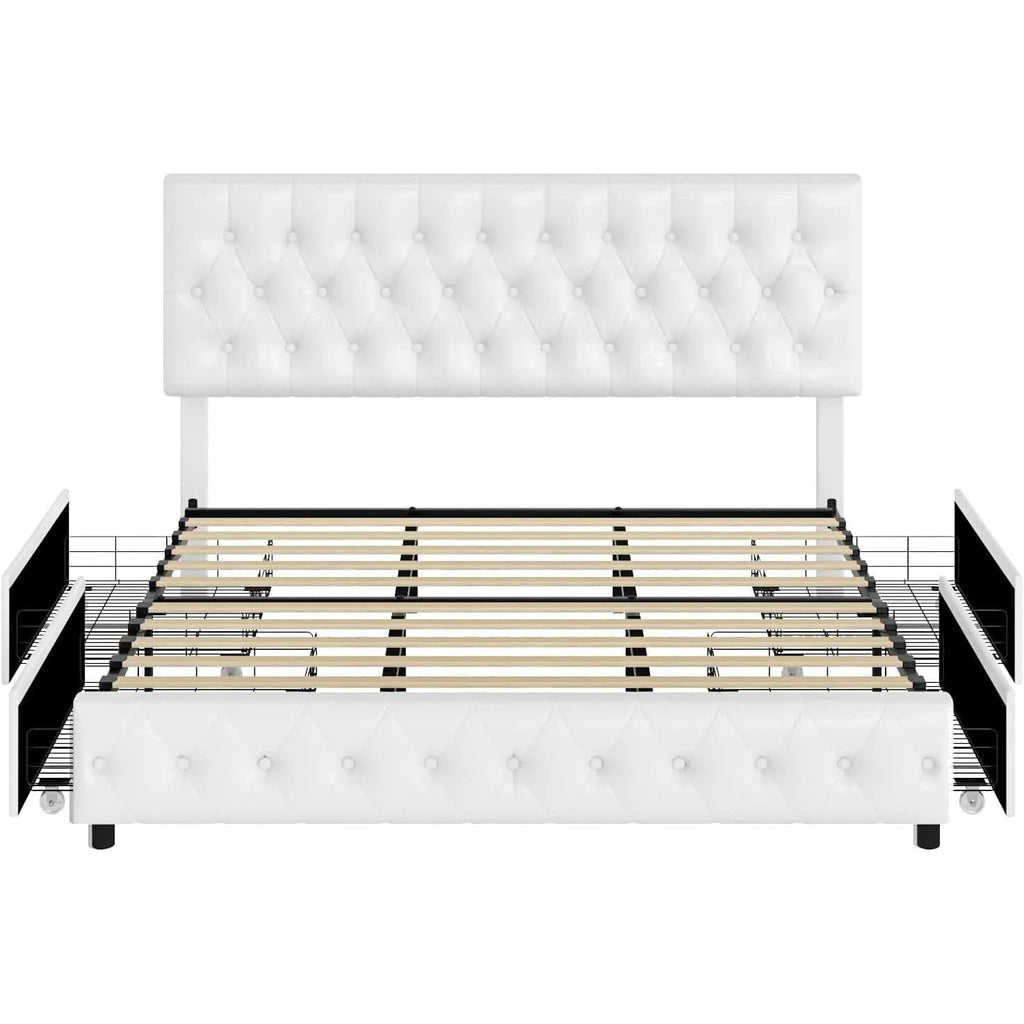 Queen Upholstered Bed Frame With Under Bed Drawers - The Uplift Shop