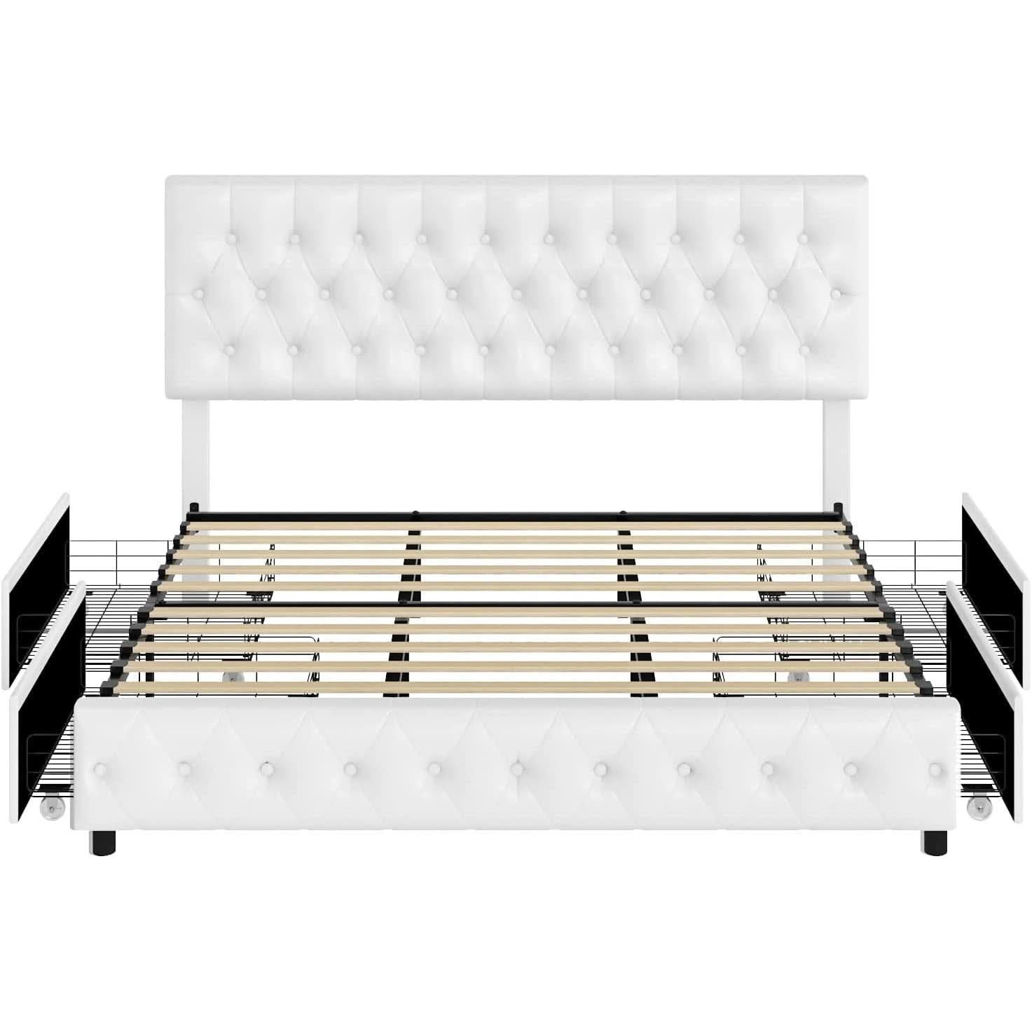 Queen Upholstered Bed Frame With Under Bed Drawers - The Uplift Shop