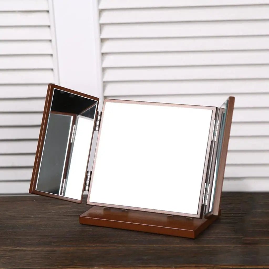 Retro Carved Wooden Vanity Mirror with Lights – 3 Color Modes - The Uplift Shop