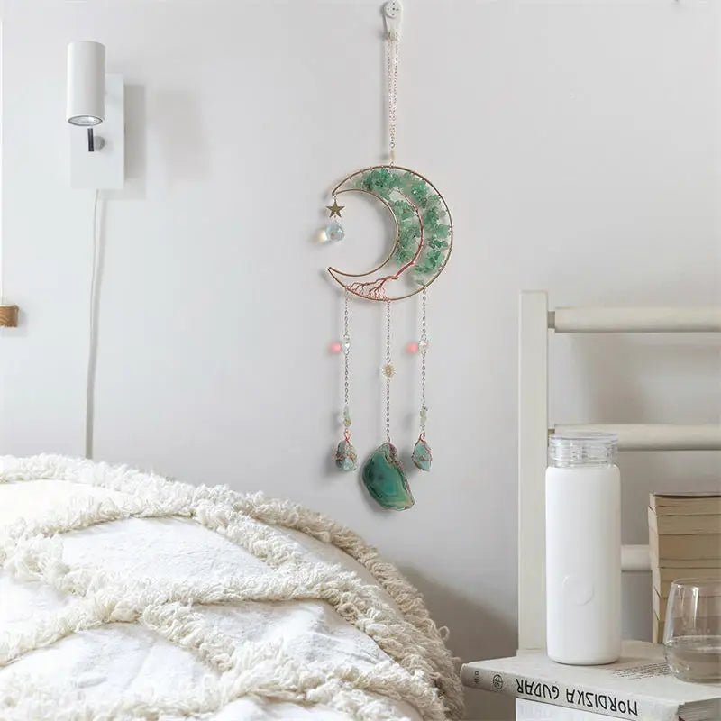 Moon Dream Catcher Crystal Suncatcher – Gemstone Tree of Life Decor - The Uplift Shop