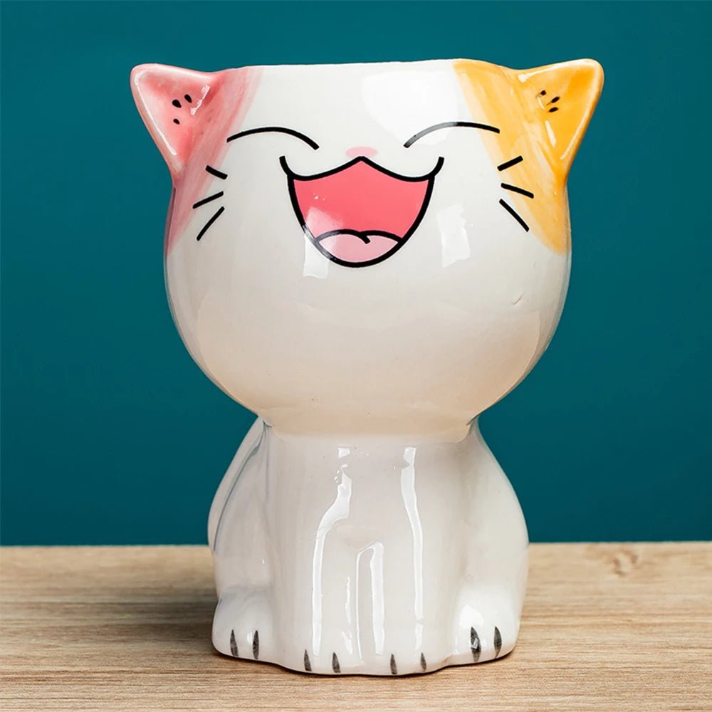 Cute Cat Ceramic Planter – Cartoon Animal Succulent Pot for Desk & Home Decor - The Uplift Shop