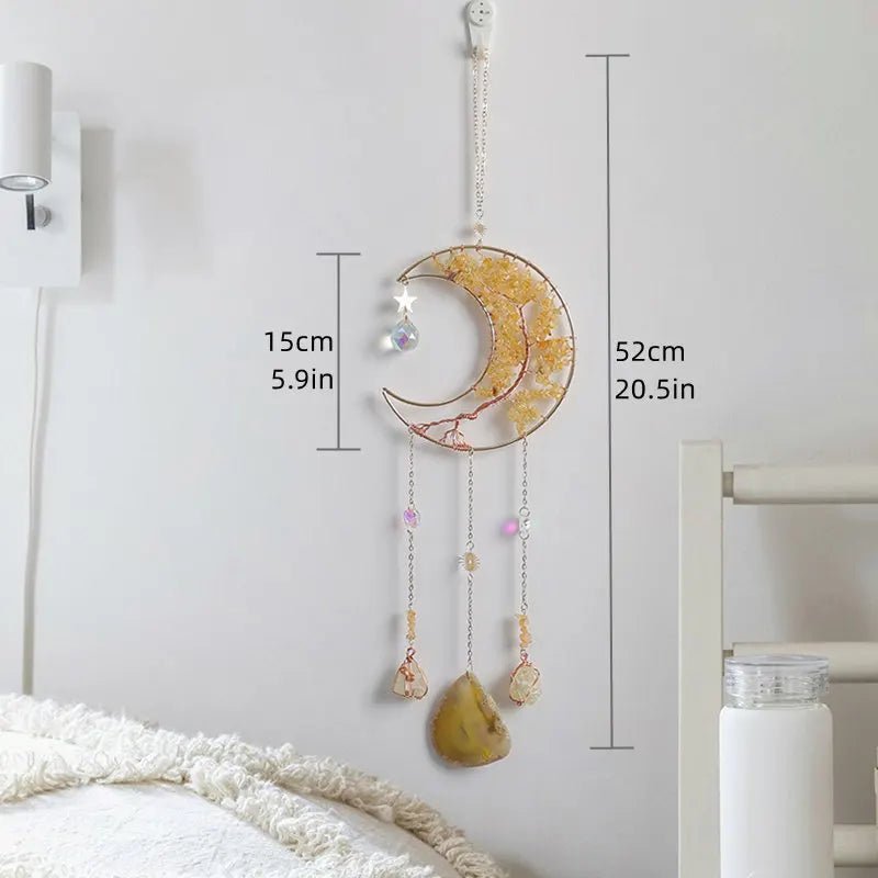 Moon Dream Catcher Crystal Suncatcher – Gemstone Tree of Life Decor - The Uplift Shop