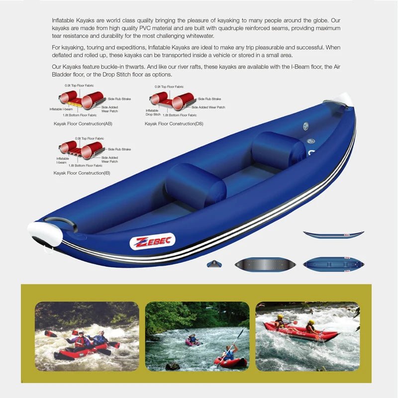 Zebec Luxury Inflatable Kayak – Drop Stitch 1 - 2 Person Sit - On - Top Sea Kayak - The Uplift Shop