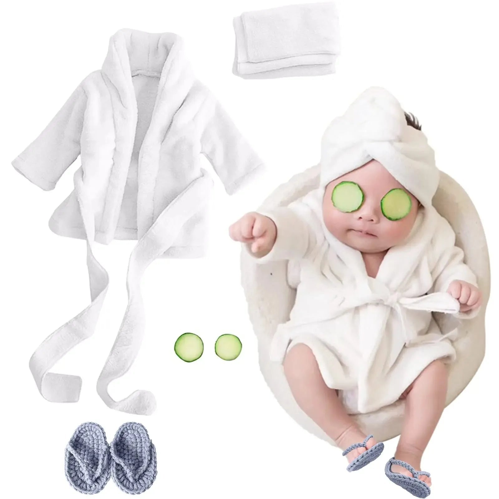 Newborn Photography Bathrobe Set – 5pcs with Slippers - The Uplift Shop