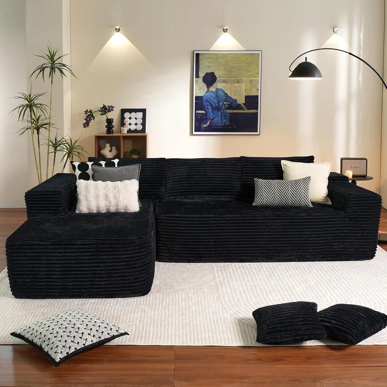 Modern Minimalist L-Shaped Sofa – Frameless Boneless Compression Design - The Uplift Shop