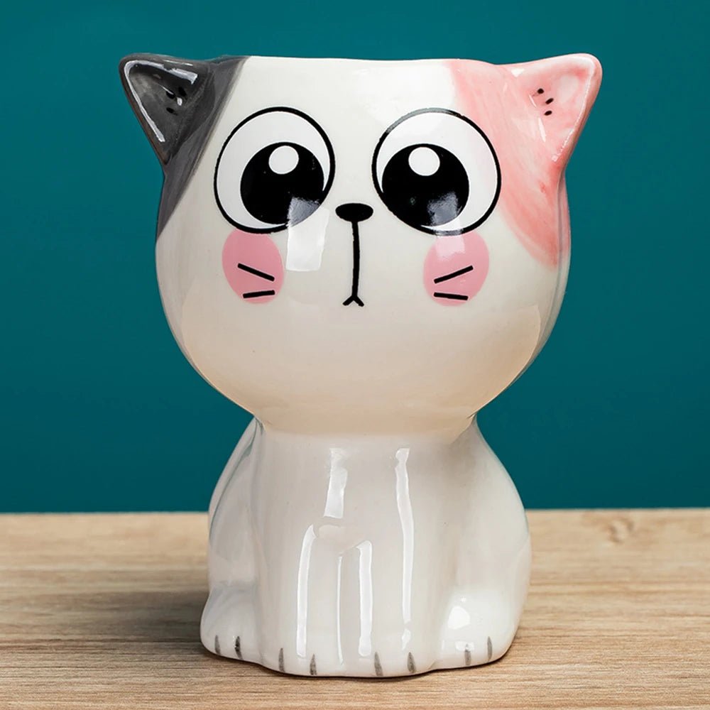 Cute Cat Ceramic Planter – Cartoon Animal Succulent Pot for Desk & Home Decor - The Uplift Shop