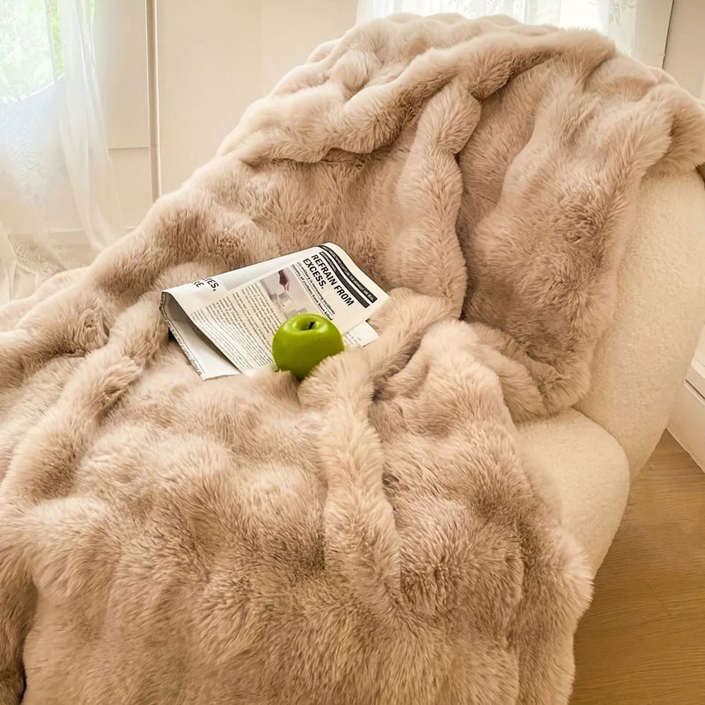 Cozy Faux Rabbit Fleece Throw – Soft Warm Blanket for Bedroom & Living Room - The Uplift Shop