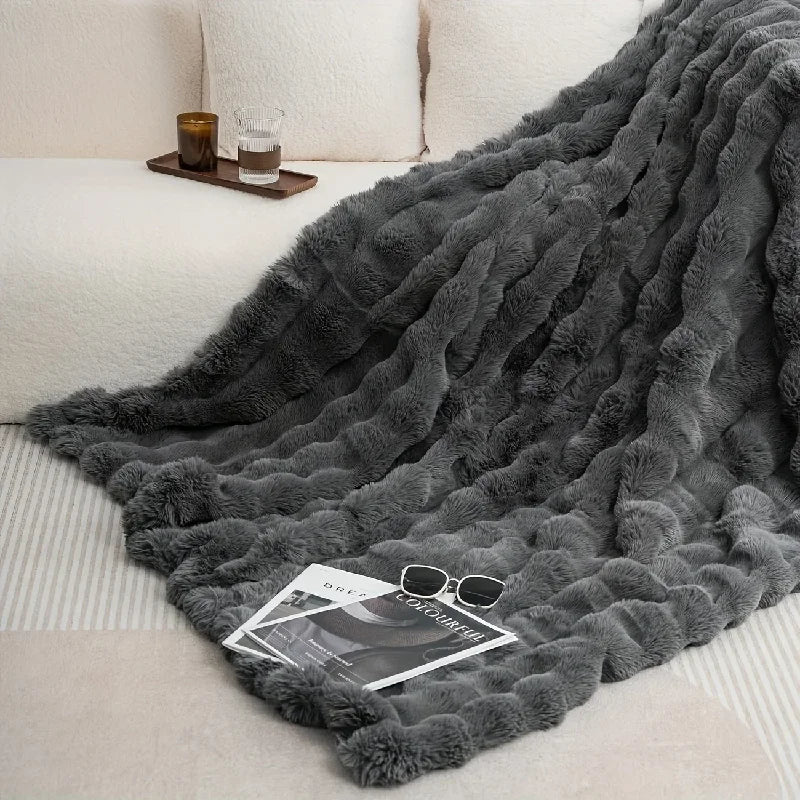 Cozy Faux Rabbit Fleece Throw – Soft Warm Blanket for Bedroom & Living Room - The Uplift Shop