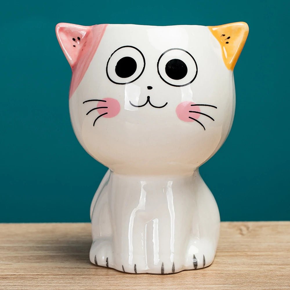 Cute Cat Ceramic Planter – Cartoon Animal Succulent Pot for Desk & Home Decor - The Uplift Shop