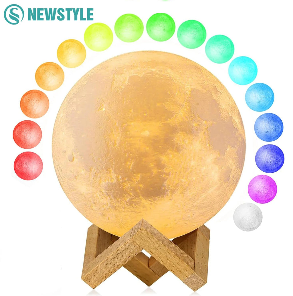 3D Moon Lamp – 16 - Color RGB LED Night Light with Touch Control & Wood Stand - The Uplift Shop