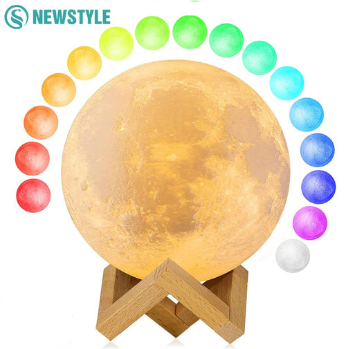 3D Moon Lamp – 16 - Color RGB LED Night Light with Touch Control & Wood Stand - The Uplift Shop