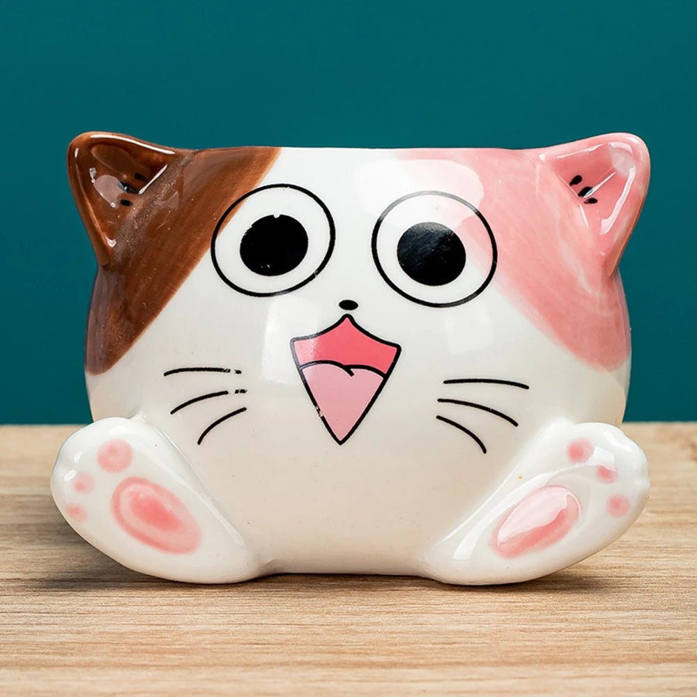 Cute Cat Ceramic Planter – Cartoon Animal Succulent Pot for Desk & Home Decor - The Uplift Shop