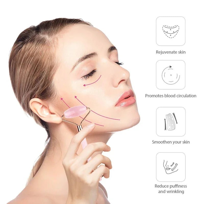 Rose Quartz Jade Roller & Gua Sha Set – Face Lifting Skin Care - The Uplift Shop