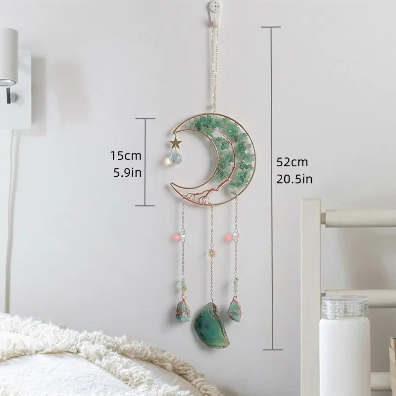 Moon Dream Catcher Crystal Suncatcher – Gemstone Tree of Life Decor - The Uplift Shop