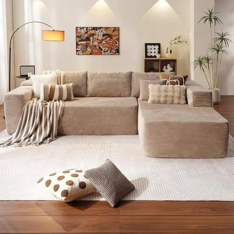 Modern Minimalist L-Shaped Sofa – Frameless Boneless Compression Design - The Uplift Shop