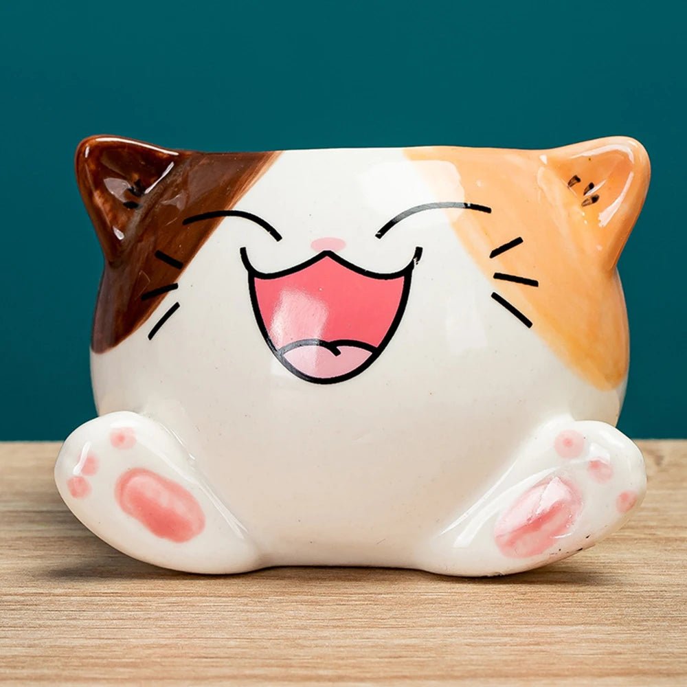 Cute Cat Ceramic Planter – Cartoon Animal Succulent Pot for Desk & Home Decor - The Uplift Shop