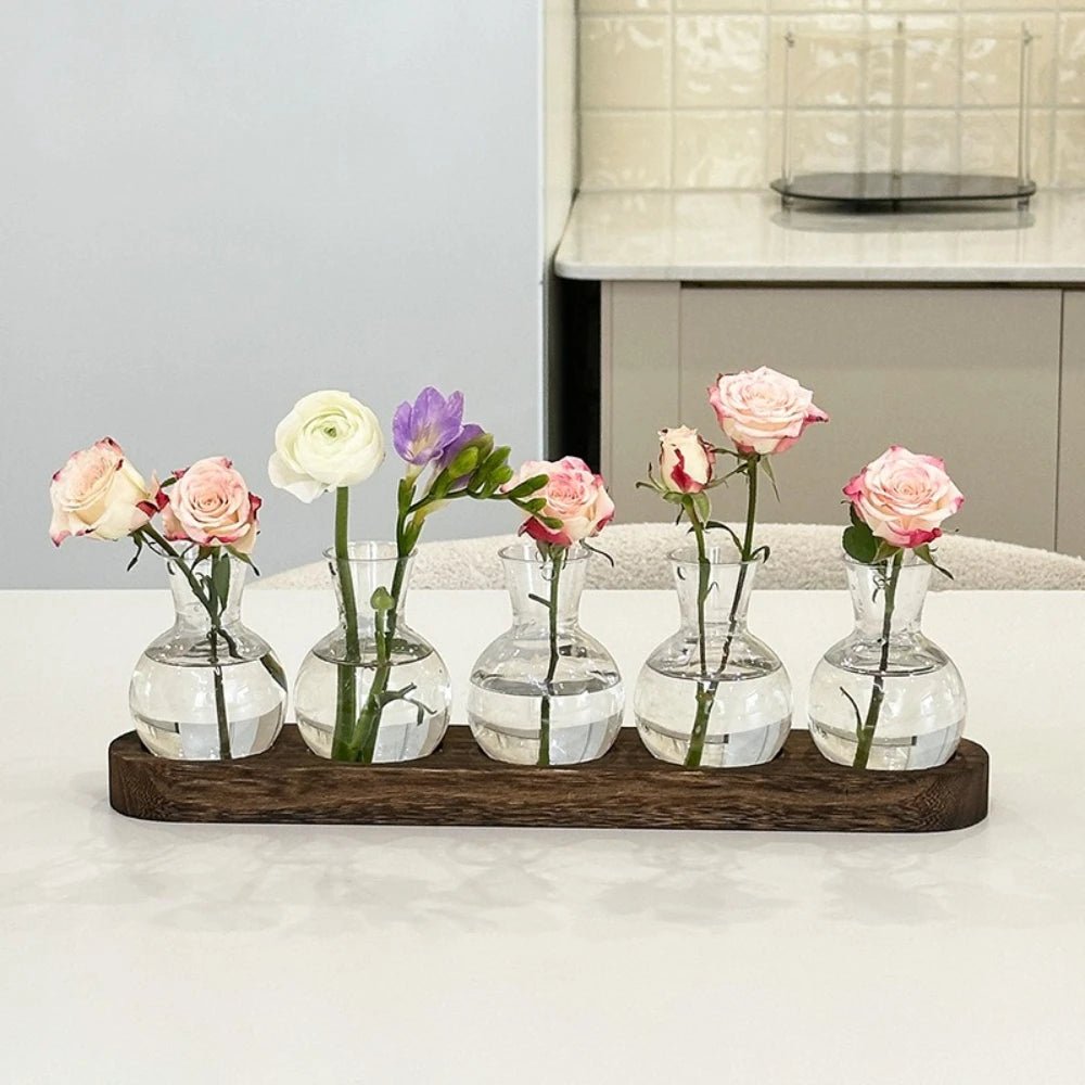 Glass Plant Terrarium with Wooden Tray – Hydroponic Propagation Vase Set - The Uplift Shop
