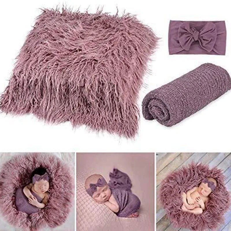 Newborn Photo Shoot Set – Blanket, Wrap & Headband (3pcs) - The Uplift Shop