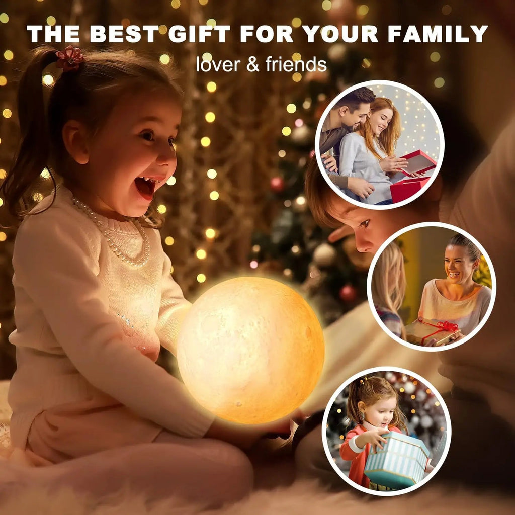 3D Moon Lamp – 16 - Color RGB LED Night Light with Touch Control & Wood Stand - The Uplift Shop