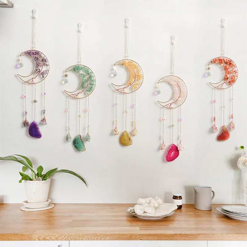 Moon Dream Catcher Crystal Suncatcher – Gemstone Tree of Life Decor - The Uplift Shop