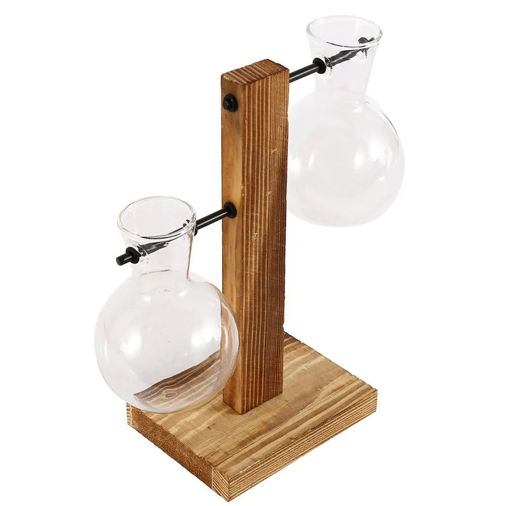 Glass Hydroponic Planter with Wooden Stand – Propagation Vase Set - The Uplift Shop