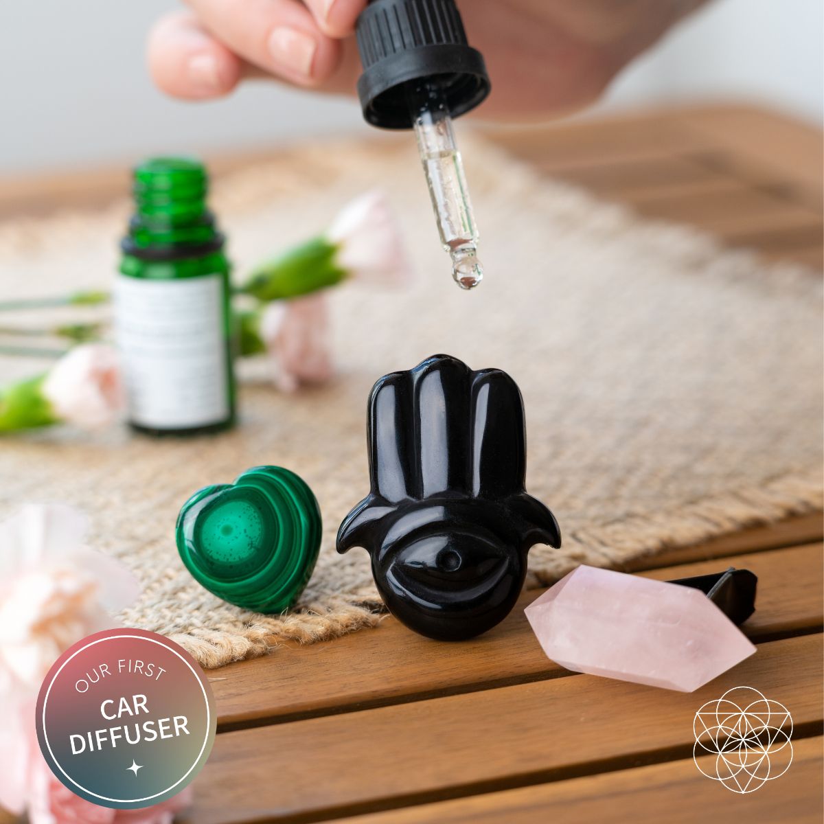 Hamsa Hand of Safe Travels: Aromatherapy Crystal Car Kit - The Uplift Shop