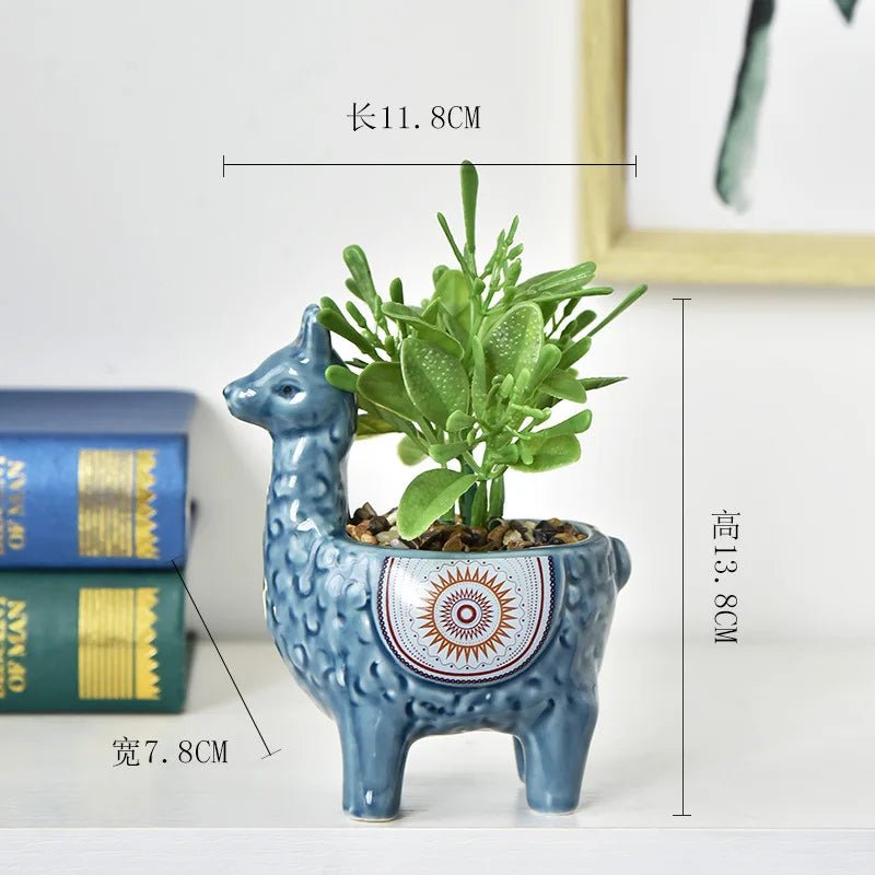 Ceramic Alpaca Sculpture Planter – Cute Animal Succulent Pot - The Uplift Shop