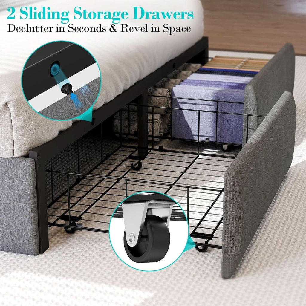 Queen Bed Frame With LED Lights And Storage Drawers - The Uplift Shop