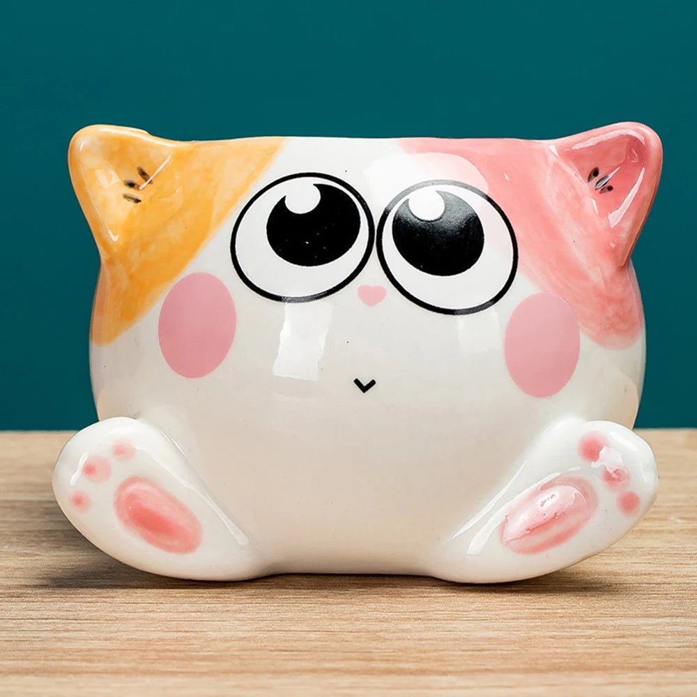 Cute Cat Ceramic Planter – Cartoon Animal Succulent Pot for Desk & Home Decor - The Uplift Shop