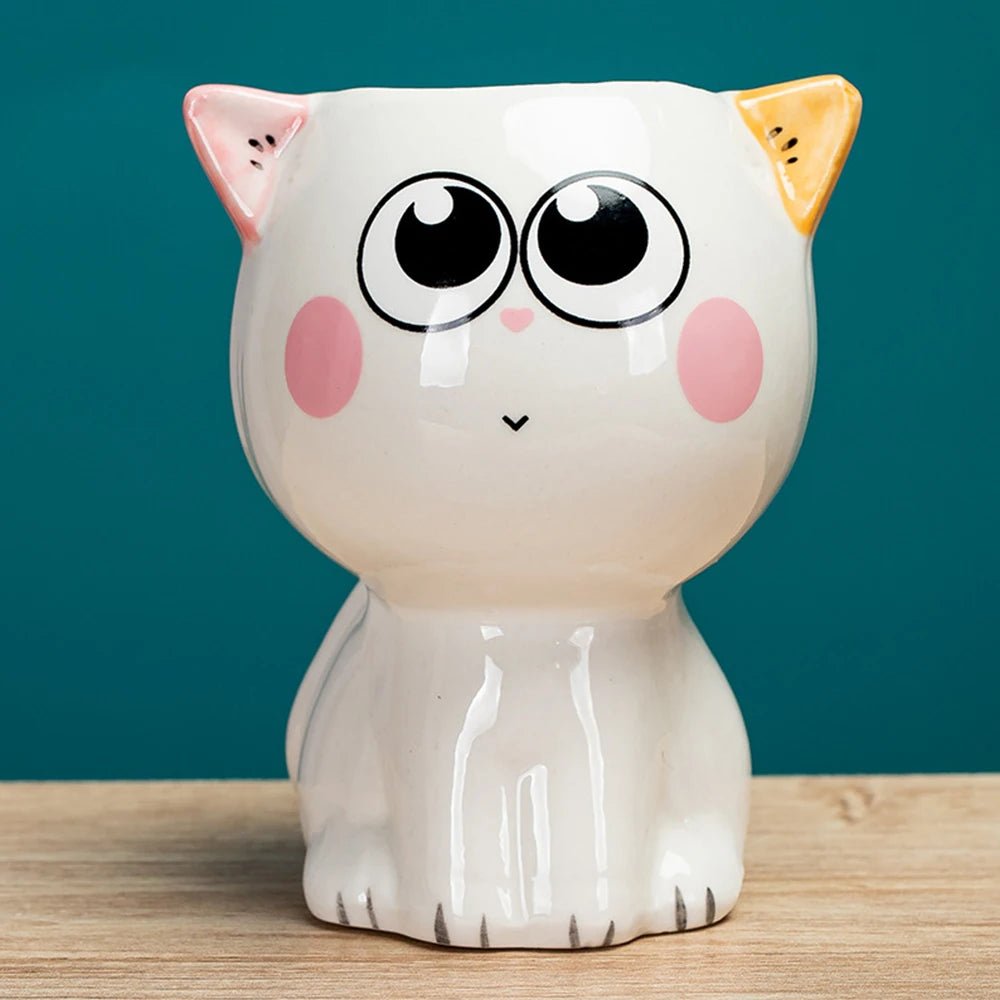 Cute Cat Ceramic Planter – Cartoon Animal Succulent Pot for Desk & Home Decor - The Uplift Shop
