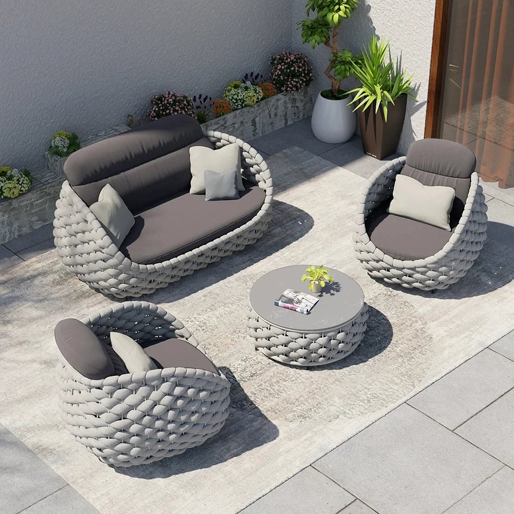 Modern Outdoor Garden Sofa Set – Aluminum Frame with Ceramic Table & UV Cushions - The Uplift Shop
