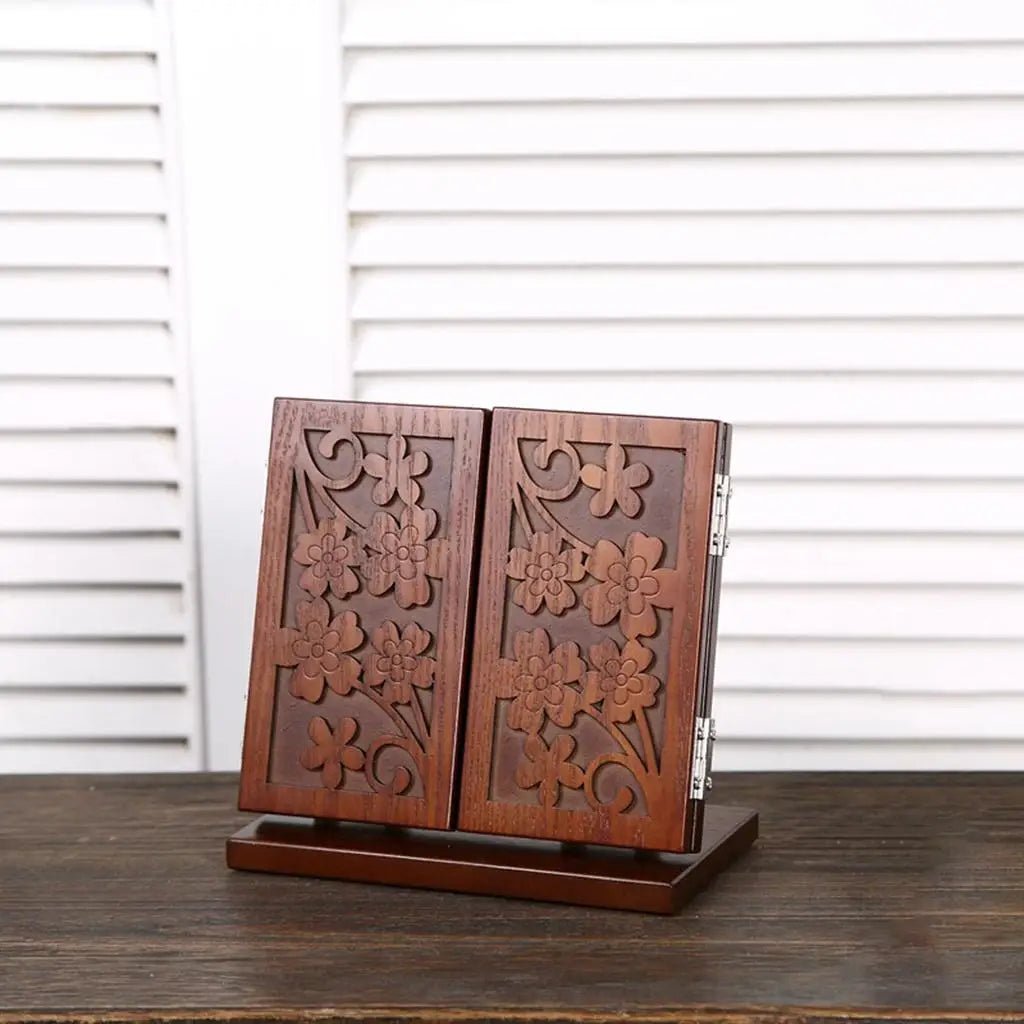 Retro Carved Wooden Vanity Mirror with Lights – 3 Color Modes - The Uplift Shop