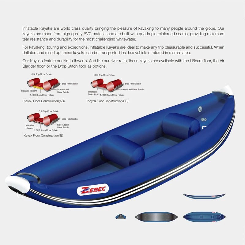 Zebec Luxury Inflatable Kayak – Drop Stitch 1 - 2 Person Sit - On - Top Sea Kayak - The Uplift Shop