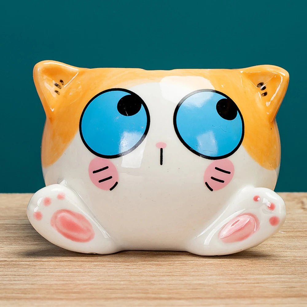 Cute Cat Ceramic Planter – Cartoon Animal Succulent Pot for Desk & Home Decor - The Uplift Shop