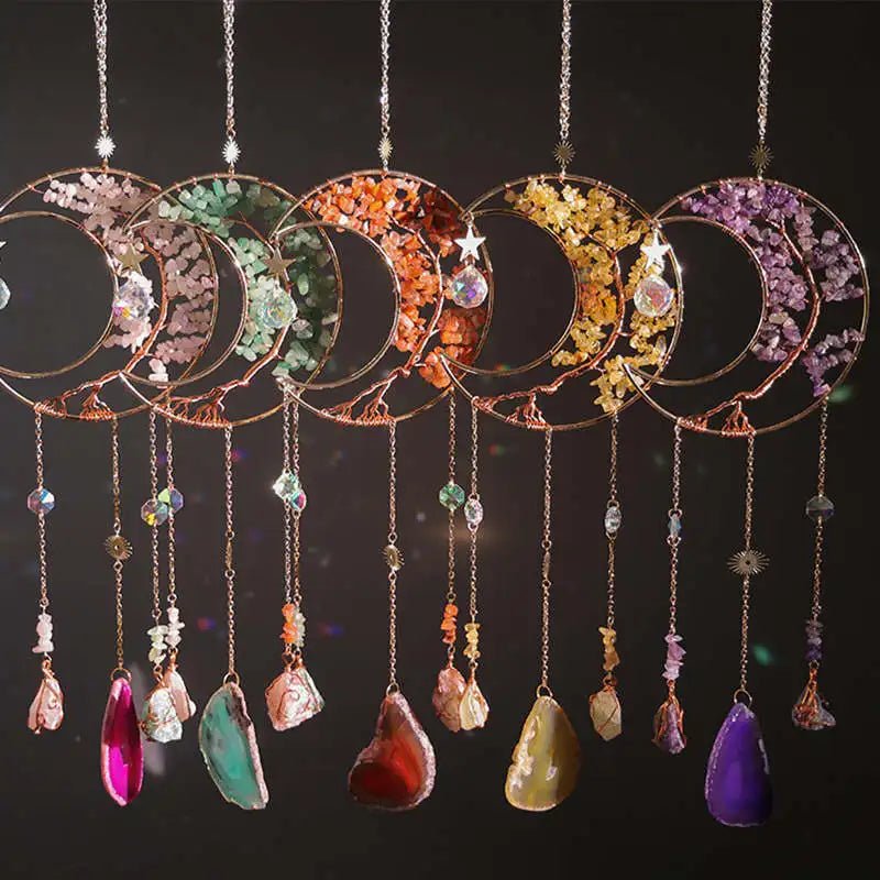 Moon Dream Catcher Crystal Suncatcher – Gemstone Tree of Life Decor - The Uplift Shop